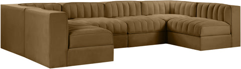 Talia Saddle Velvet Performance Fabric Upholstered Sectional, 6-Piece