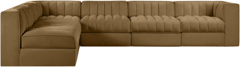 Talia Saddle Velvet Performance Fabric Upholstered Sectional, 6-Piece (Style 2)