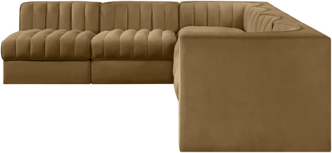 Talia Saddle Velvet Performance Fabric Upholstered Sectional, 6-Piece (Style 2)