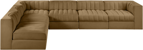 Talia Saddle Velvet Performance Fabric Upholstered Sectional, 6-Piece (Style 2)