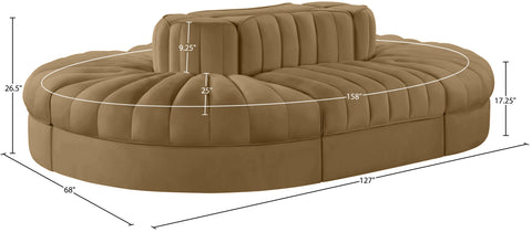 Talia Saddle Velvet Performance Fabric Upholstered Sectional, 6-Piece (Style 3)