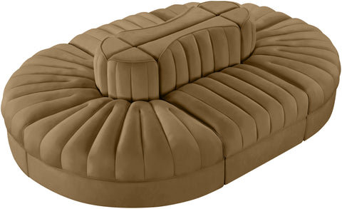 Talia Saddle Velvet Performance Fabric Upholstered Sectional, 6-Piece (Style 3)