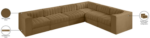 Talia Saddle Velvet Performance Fabric Upholstered Sectional, 6-Piece (Style 4)