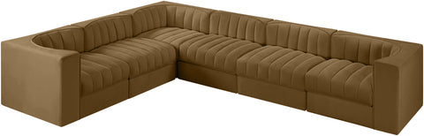 Talia Saddle Velvet Performance Fabric Upholstered Sectional, 6-Piece (Style 4)