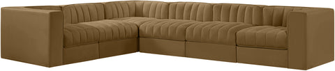 Talia Saddle Velvet Performance Fabric Upholstered Sectional, 6-Piece (Style 4)