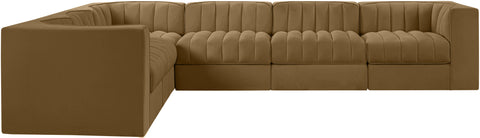 Talia Saddle Velvet Performance Fabric Upholstered Sectional, 6-Piece (Style 4)