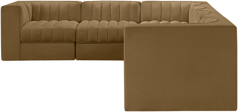 Talia Saddle Velvet Performance Fabric Upholstered Sectional, 6-Piece (Style 4)