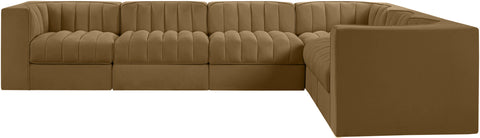Talia Saddle Velvet Performance Fabric Upholstered Sectional, 6-Piece (Style 4)
