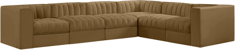 Talia Saddle Velvet Performance Fabric Upholstered Sectional, 6-Piece (Style 4)