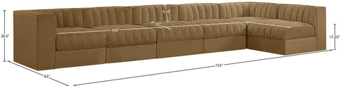 Talia Saddle Velvet Performance Fabric Upholstered Sectional, 6-Piece (Style 5)