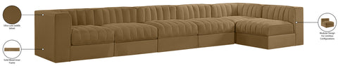 Talia Saddle Velvet Performance Fabric Upholstered Sectional, 6-Piece (Style 5)