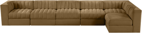 Talia Saddle Velvet Performance Fabric Upholstered Sectional, 6-Piece (Style 5)