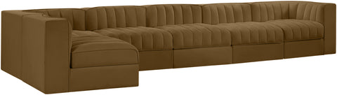 Talia Saddle Velvet Performance Fabric Upholstered Sectional, 6-Piece (Style 5)