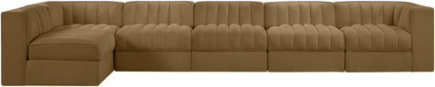 Talia Saddle Velvet Performance Fabric Upholstered Sectional, 6-Piece (Style 5)