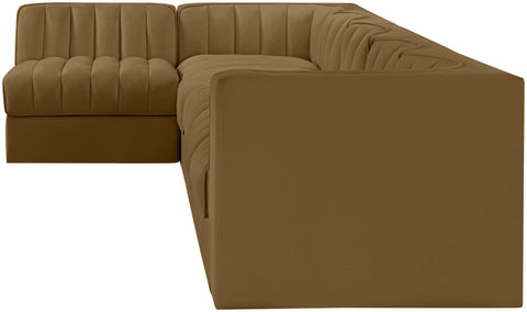 Talia Saddle Velvet Performance Fabric Upholstered Sectional, 6-Piece (Style 5)