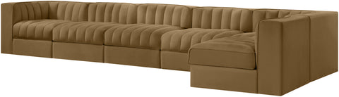 Talia Saddle Velvet Performance Fabric Upholstered Sectional, 6-Piece (Style 5)