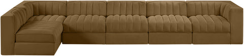 Talia Saddle Velvet Performance Fabric Upholstered Sectional, 6-Piece (Style 5)