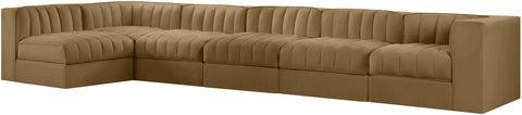 Talia Saddle Velvet Performance Fabric Upholstered Sectional, 6-Piece (Style 5)
