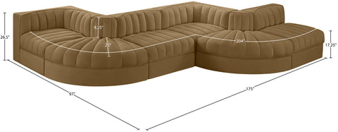 Talia Saddle Velvet Performance Fabric Upholstered Sectional, 6-Piece (Style 6)