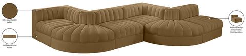 Talia Saddle Velvet Performance Fabric Upholstered Sectional, 6-Piece (Style 6)