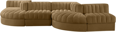 Talia Saddle Velvet Performance Fabric Upholstered Sectional, 6-Piece (Style 6)