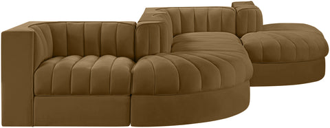 Talia Saddle Velvet Performance Fabric Upholstered Sectional, 6-Piece (Style 6)