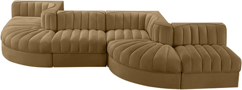 Talia Saddle Velvet Performance Fabric Upholstered Sectional, 6-Piece (Style 6)