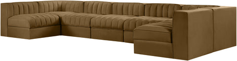 Talia Saddle Velvet Performance Fabric Upholstered Sectional, 7-Piece (Style 2)