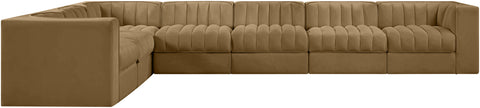 Talia Saddle Velvet Performance Fabric Upholstered Sectional, 7-Piece (Style 3)