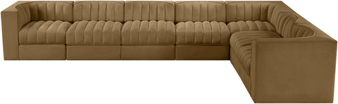 Talia Saddle Velvet Performance Fabric Upholstered Sectional, 7-Piece (Style 3)