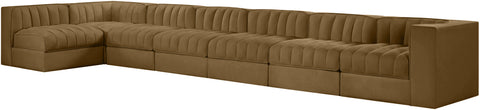 Talia Saddle Velvet Performance Fabric Upholstered Sectional, 7-Piece (Style 4)