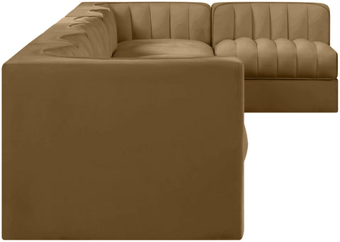 Talia Saddle Velvet Performance Fabric Upholstered Sectional, 7-Piece (Style 4)