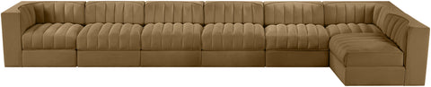 Talia Saddle Velvet Performance Fabric Upholstered Sectional, 7-Piece (Style 4)