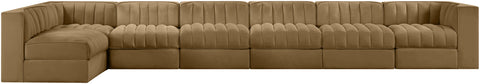 Talia Saddle Velvet Performance Fabric Upholstered Sectional, 7-Piece (Style 4)