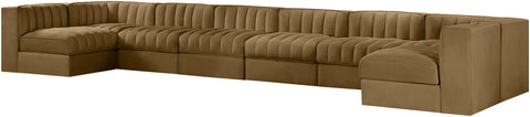 Talia Saddle Velvet Performance Fabric Upholstered Sectional, 8-Piece