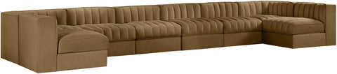 Talia Saddle Velvet Performance Fabric Upholstered Sectional, 8-Piece