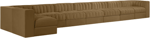Talia Saddle Velvet Performance Fabric Upholstered Sectional, 8-Piece (Style 4)
