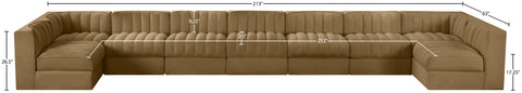Talia Saddle Velvet Performance Fabric Upholstered Sectional, 9-Piece