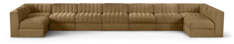 Talia Saddle Velvet Performance Fabric Upholstered Sectional, 9-Piece