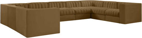 Talia Saddle Velvet Performance Fabric Upholstered Sectional, 9-Piece (Style 2)