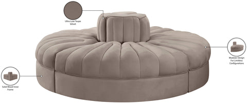 Talia Taupe Velvet Performance Fabric Upholstered Sofa, 4-Piece