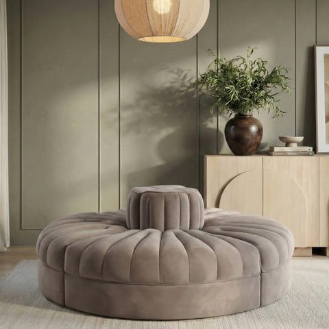 Talia Taupe Velvet Performance Fabric Upholstered Sofa, 4-Piece