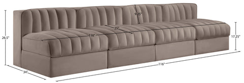 Talia Taupe Velvet Performance Fabric Upholstered Sofa, 4-Piece (Style 2)