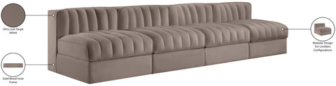 Talia Taupe Velvet Performance Fabric Upholstered Sofa, 4-Piece (Style 2)