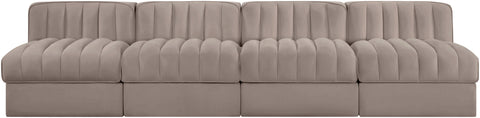 Talia Taupe Velvet Performance Fabric Upholstered Sofa, 4-Piece (Style 2)