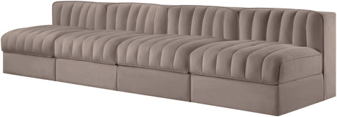 Talia Taupe Velvet Performance Fabric Upholstered Sofa, 4-Piece (Style 2)