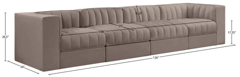 Talia Taupe Velvet Performance Fabric Upholstered Sofa, 4-Piece (Style 3)