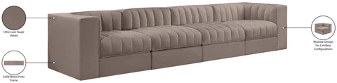 Talia Taupe Velvet Performance Fabric Upholstered Sofa, 4-Piece (Style 3)