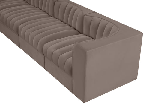 Talia Taupe Velvet Performance Fabric Upholstered Sofa, 4-Piece (Style 3)