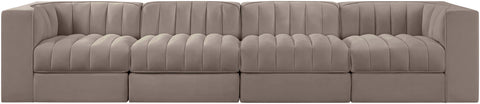 Talia Taupe Velvet Performance Fabric Upholstered Sofa, 4-Piece (Style 3)